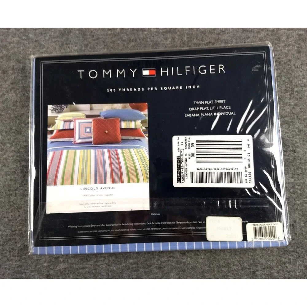 Tommy Hilfiger Twin Flat Sheet 100% Cotton Lincoln Ave Blue White Stripe NOS NEW